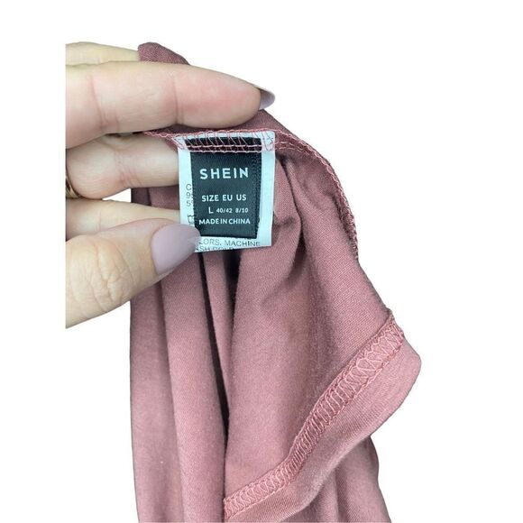 Shein Rose Pink Tee Shirt with White Lace Criss Cross - Picture 4 of 4